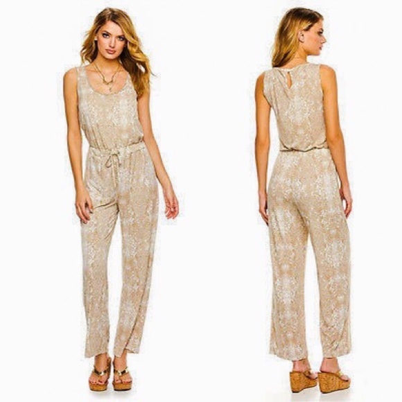 Juicy Couture Pants - Juicy Couture Tan Snakeskin Beaded Jumpsuit NWT